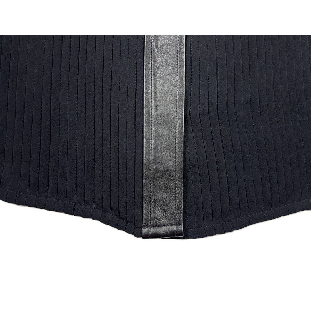 SAGAIE 90s VTG Paris black sheer long-sleeve tuxedo-style blouse leather trim - Picture 8 of 15